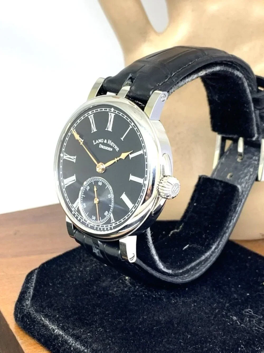 Lang & Heyne Friedrich III Men's Watch German Manual Black Dial Steel Case 39mm